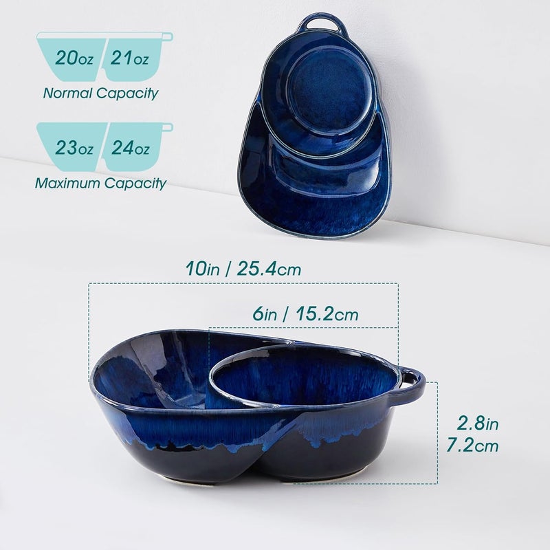vancasso Starry Chip and Dip Bowl, Anti-Soggy Cereal Bowl, Soup and Sandwich Plate Combo, Breakfast Powls, Divided Snack Bowls Gifts for Wedding Housewarming Party, 2 Pack(Blue) - Image 2