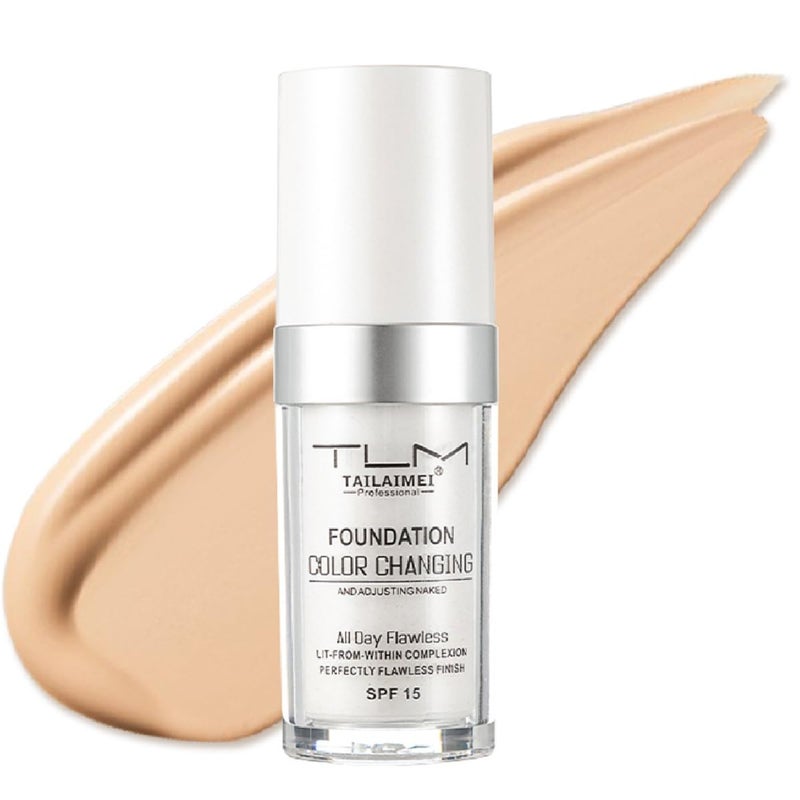 nvyue TLM Foundation Color Changing,TLM Colour Changing Liquid Foundation Hides Wrinkles & Lines,BB Cream Makeup Base Concealer Cover Moisturizing Fluid for all Skin Tone SPF15(30ML) - Image 1