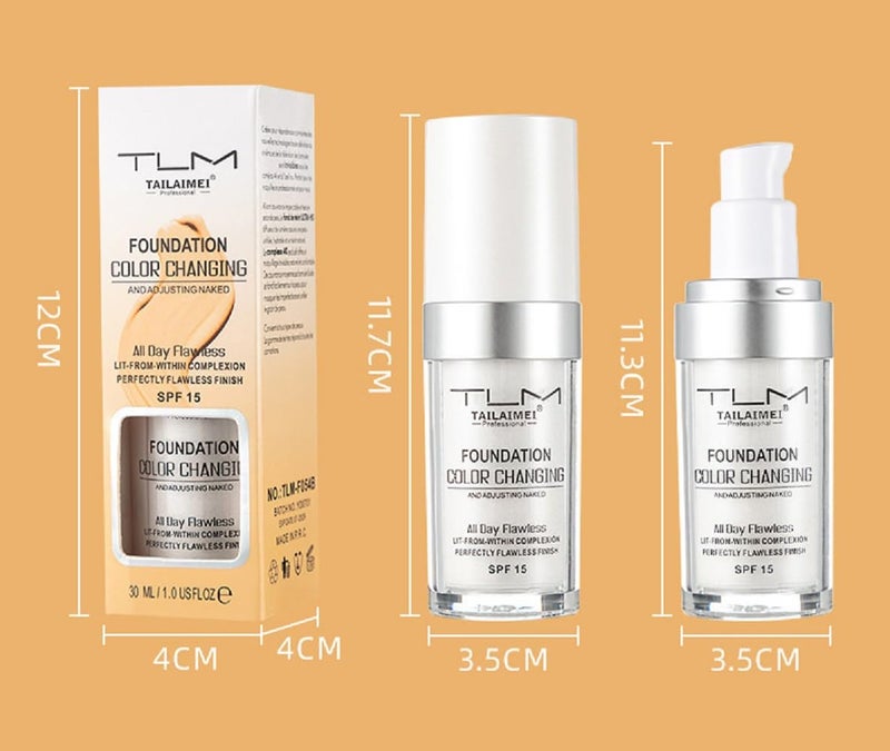 nvyue TLM Foundation Color Changing,TLM Colour Changing Liquid Foundation Hides Wrinkles & Lines,BB Cream Makeup Base Concealer Cover Moisturizing Fluid for all Skin Tone SPF15(30ML) - Image 4
