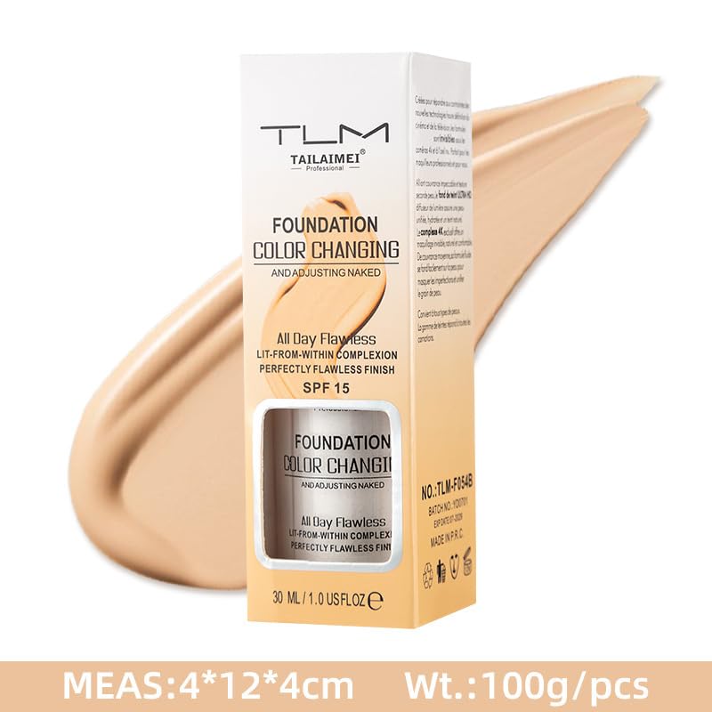 nvyue TLM Foundation Color Changing,TLM Colour Changing Liquid Foundation Hides Wrinkles & Lines,BB Cream Makeup Base Concealer Cover Moisturizing Fluid for all Skin Tone SPF15(30ML) - Image 2