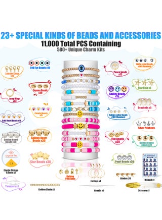 11,000 Pcs 48 Colors Clay Beads Bracelet Making Kit, DIY flat jewelry kit with Charms & Elastic Strings for Necklace, Earing & Jewelry, Polymer Heishi Beads Gift for Girls Adults Age 6+ - view 3