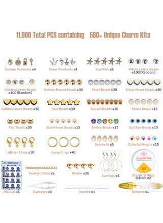 11,000 Pcs 48 Colors Clay Beads Bracelet Making Kit, DIY flat jewelry kit with Charms & Elastic Strings for Necklace, Earing & Jewelry, Polymer Heishi Beads Gift for Girls Adults Age 6+ - view 4