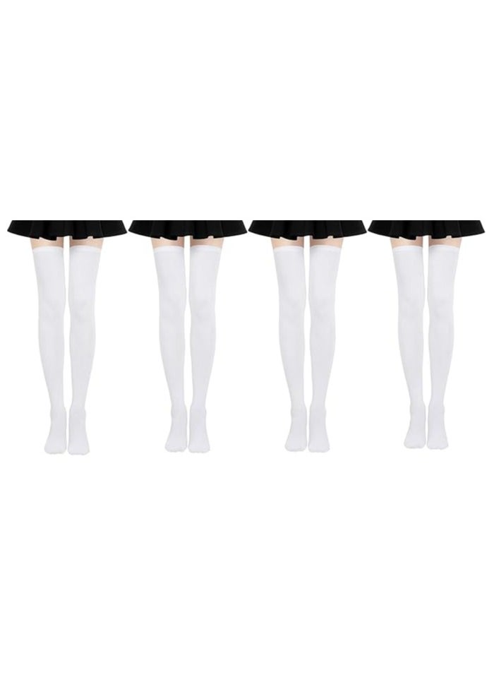 KCDMBUE 4 Pairs Women's Cotton Opaque Knee High Socks,Thigh High Socks Cotton Over Knee Socks Knit Long Boot Stocking (White)  - Image 1
