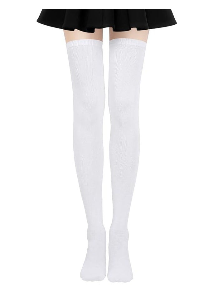 KCDMBUE 4 Pairs Women's Cotton Opaque Knee High Socks,Thigh High Socks Cotton Over Knee Socks Knit Long Boot Stocking (White)  - Image 2