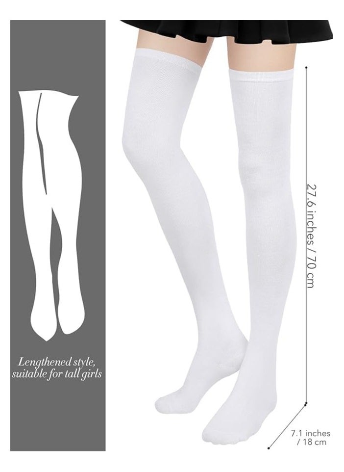KCDMBUE 4 Pairs Women's Cotton Opaque Knee High Socks,Thigh High Socks Cotton Over Knee Socks Knit Long Boot Stocking (White)  - Image 3