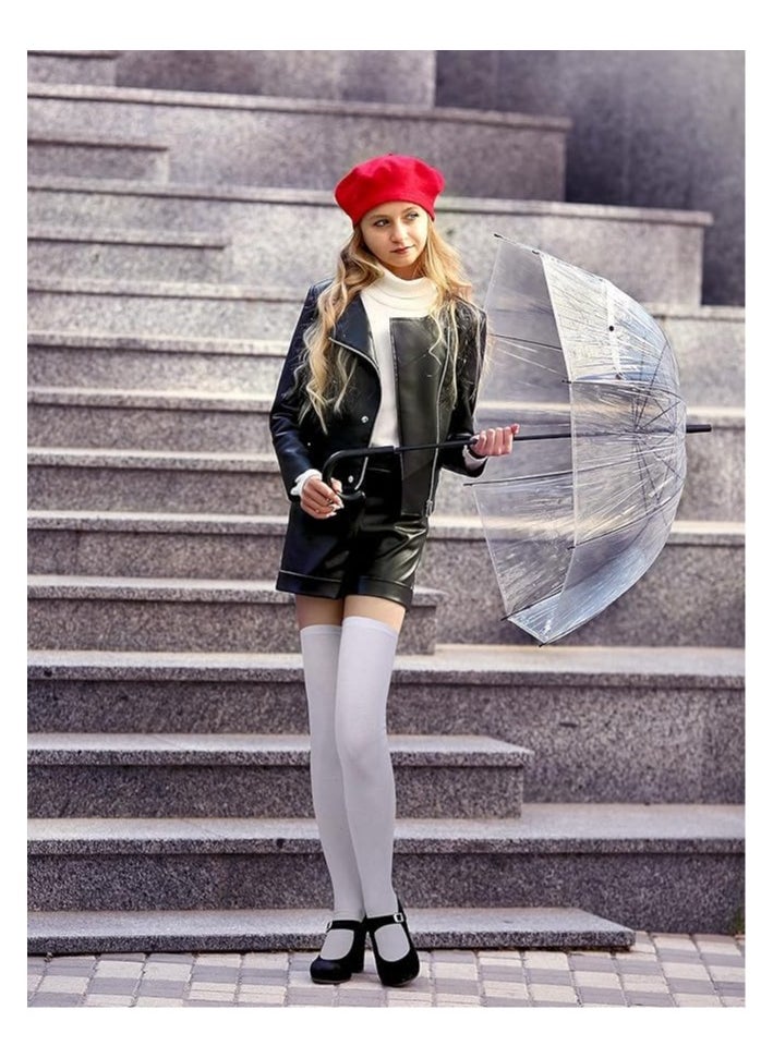 KCDMBUE 4 Pairs Women's Cotton Opaque Knee High Socks,Thigh High Socks Cotton Over Knee Socks Knit Long Boot Stocking (White)  - Image 4