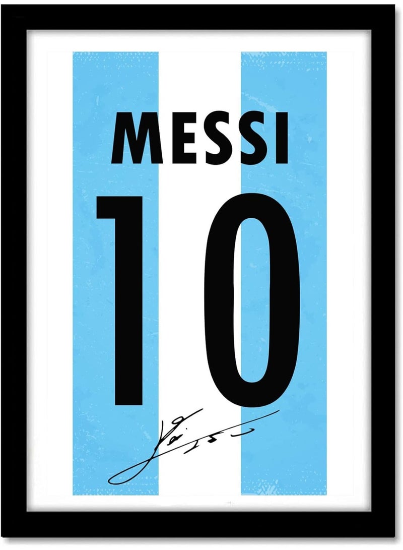Home Trove HOME TROVE Messi Argentina Jersey Art Print Poster – 10x13 Inch Framed Wall Decor for Bedroom, Office – Multicolour Football Artwork - Image 1