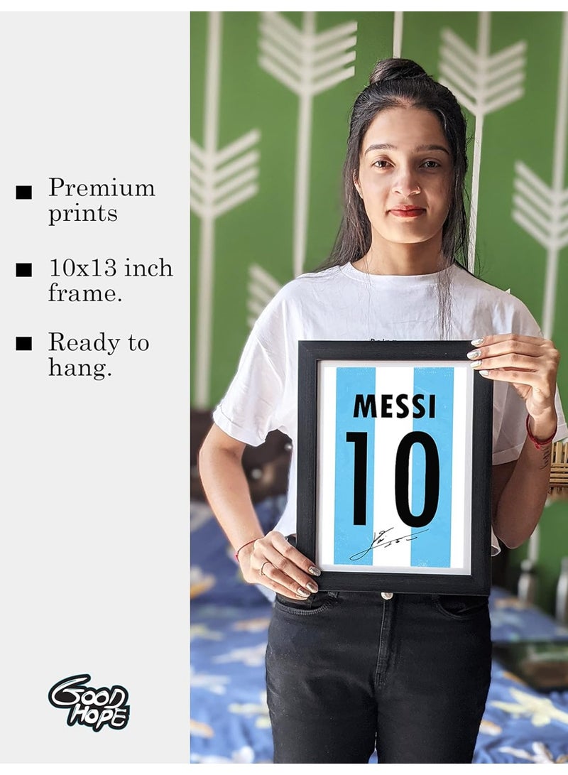 Home Trove HOME TROVE Messi Argentina Jersey Art Print Poster – 10x13 Inch Framed Wall Decor for Bedroom, Office – Multicolour Football Artwork - Image 5