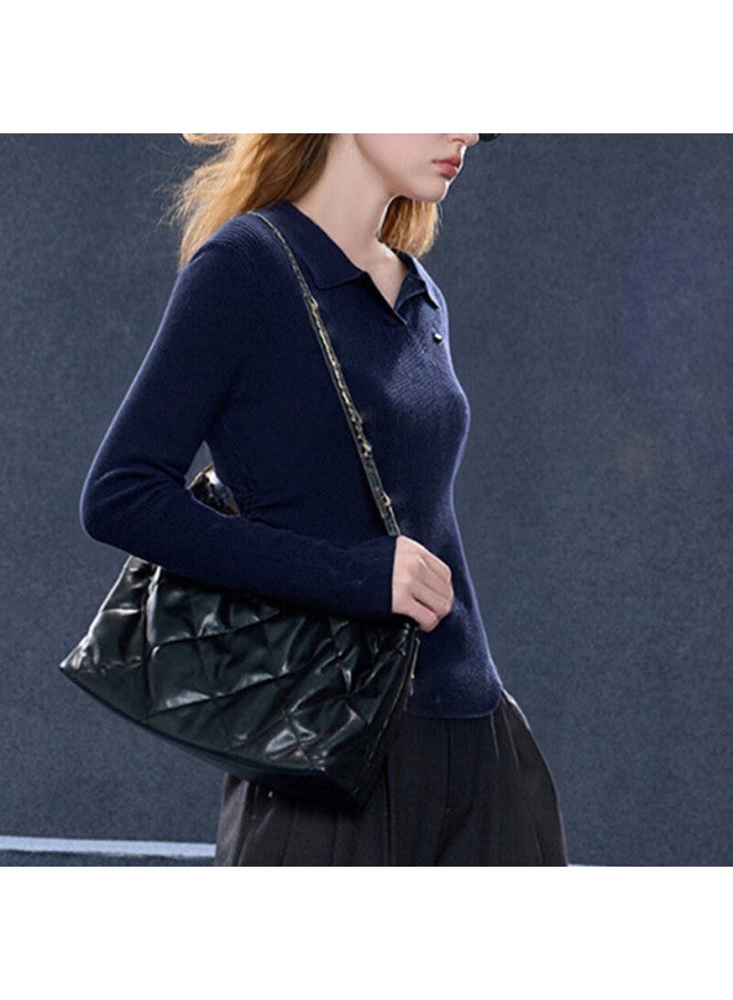 Fan Qin Pleated Polo Shirt Autumn Winter Fashion Slim Fit Versatile Knitwear 453hl5083x Deep Sea Blue M - Image 2