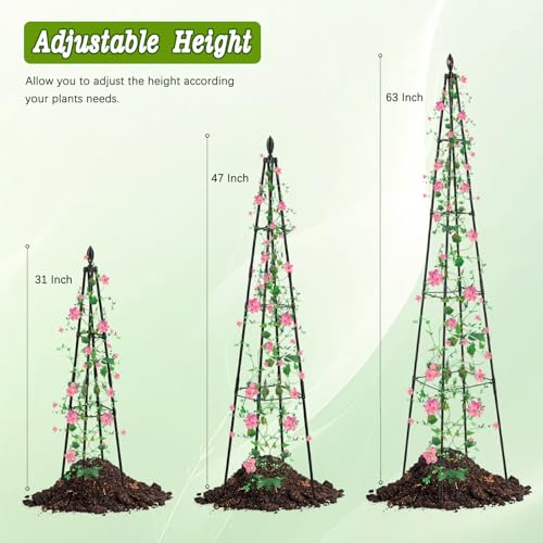 AlisisFores 2 Pack Garden Trellis for Climbing Plants Outdoor63inch Tall Rustproof Metal Obelisk Trellis Support for Potted Vines Vegetable Plants Indoor Outdoor Lightweight - Image 3
