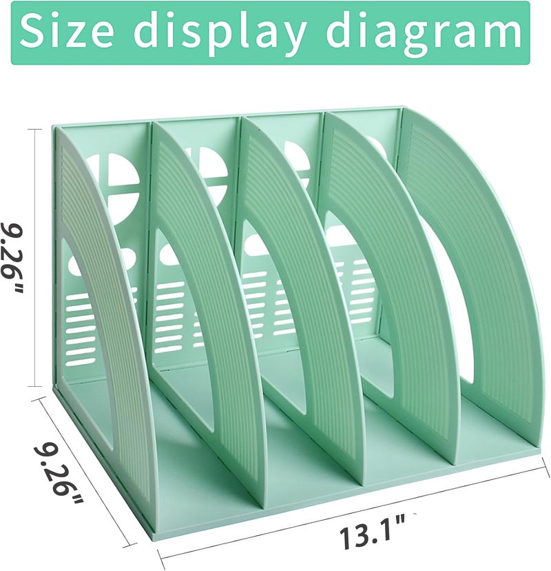 SAYEEC Magazine File Holder Folder Storage Desktop 4 Compartment Standing Hollow Green Files Bookshelf Organizer Box Office Racks Displays Holds Notebooks Documents for School Working Students - Image 2