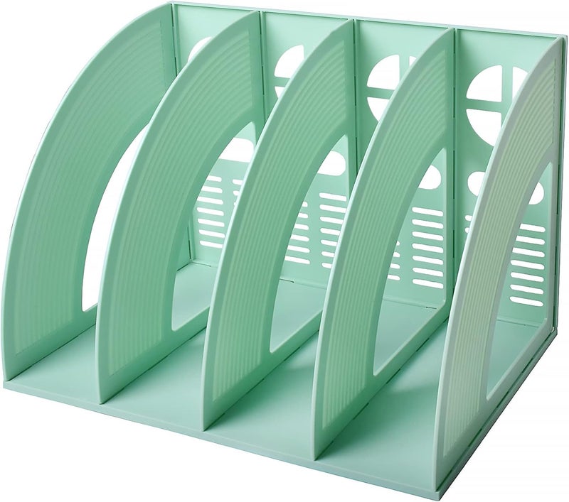 SAYEEC Magazine File Holder Folder Storage Desktop 4 Compartment Standing Hollow Green Files Bookshelf Organizer Box Office Racks Displays Holds Notebooks Documents for School Working Students - Image 1