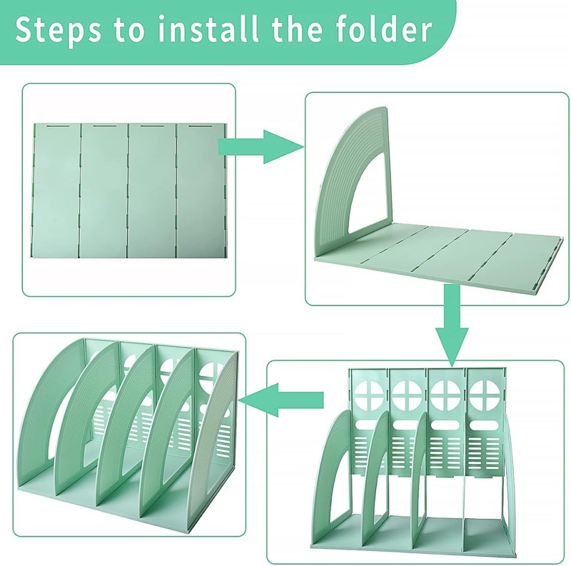 SAYEEC Magazine File Holder Folder Storage Desktop 4 Compartment Standing Hollow Green Files Bookshelf Organizer Box Office Racks Displays Holds Notebooks Documents for School Working Students - Image 5