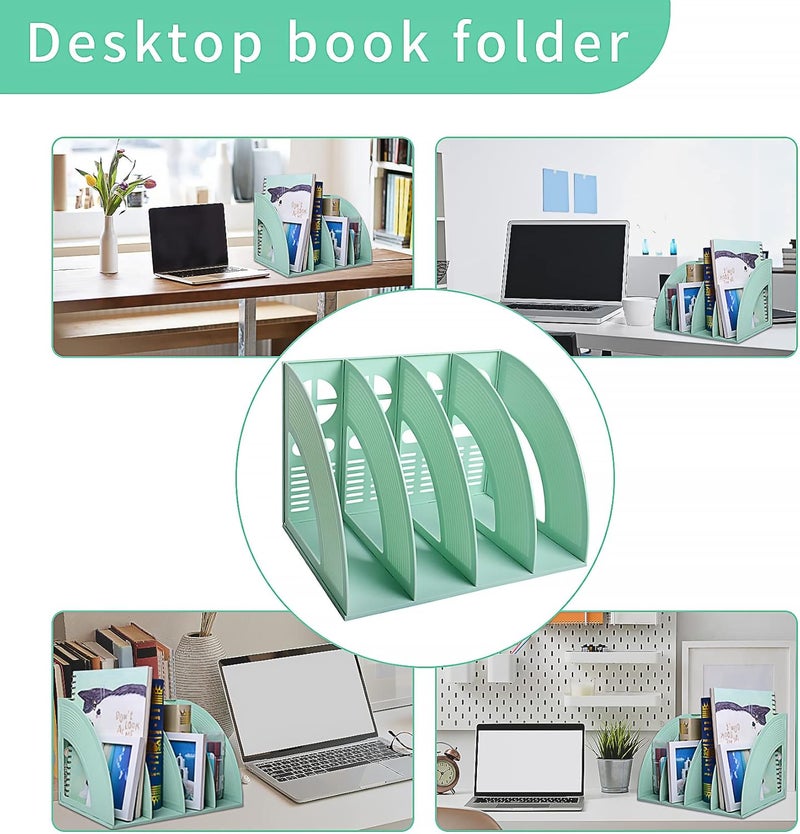 SAYEEC Magazine File Holder Folder Storage Desktop 4 Compartment Standing Hollow Green Files Bookshelf Organizer Box Office Racks Displays Holds Notebooks Documents for School Working Students - Image 4