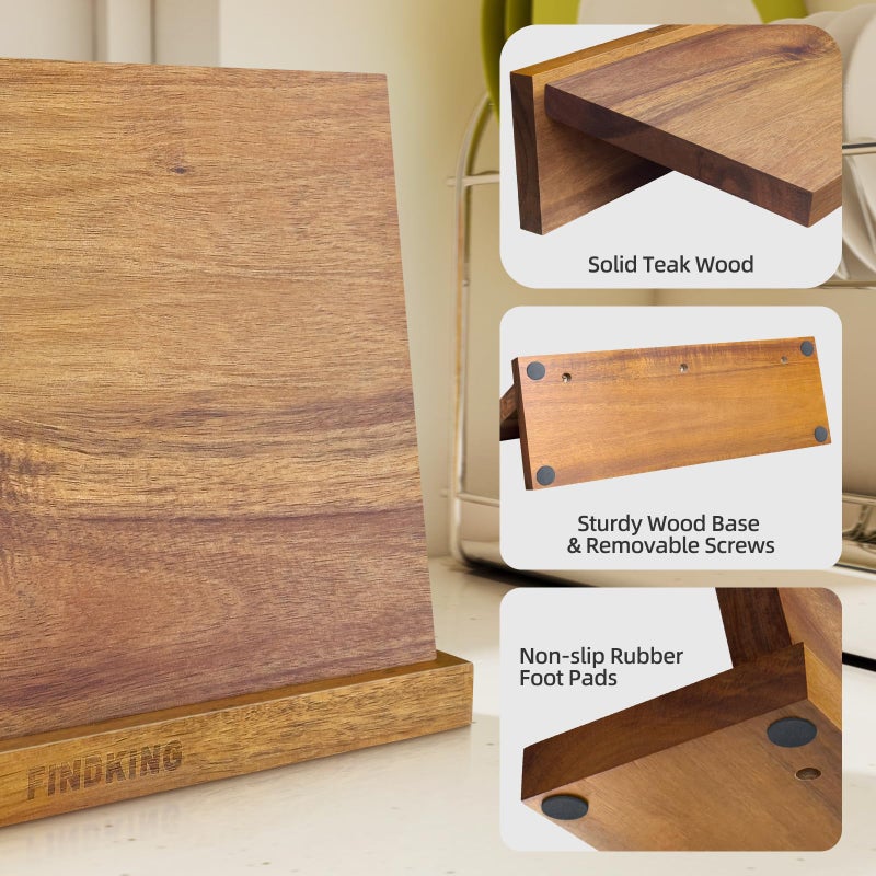 FINDKING Magnetic Knife Block, Teak Wood Utensils Holder, Strong Magnet Stand for Kitchen Counter (10.8 x 8 Inches, Without Knives) - Image 5