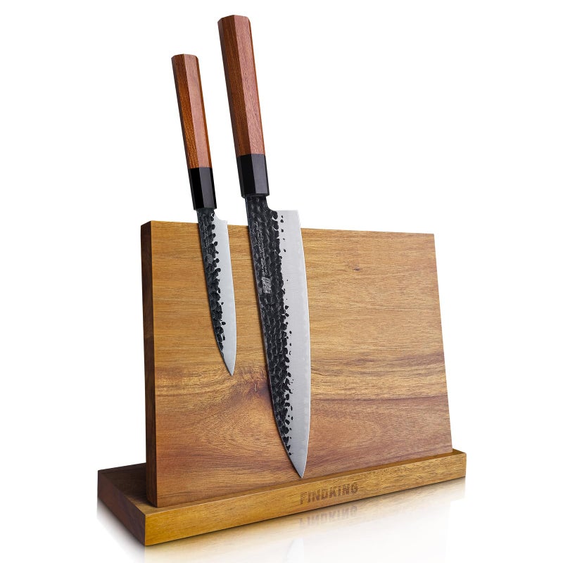 FINDKING Magnetic Knife Block, Teak Wood Utensils Holder, Strong Magnet Stand for Kitchen Counter (10.8 x 8 Inches, Without Knives) - Image 1