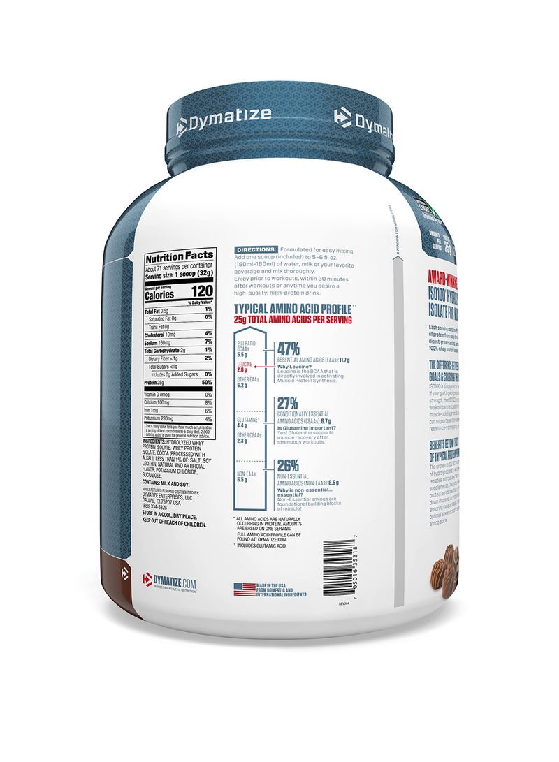 Dymatize ISO100 Hydrolyzed Protein Powder, 100% Whey Isolate, 25g Protein, 5.5g BCAAs, Gluten Free, Gourmet Chocolate, 2.27kg (5Lb), 71 Servings - Image 3
