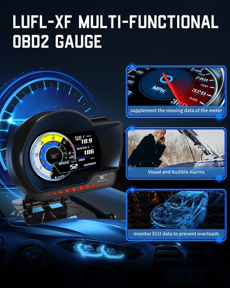 Lufi XF OBD2 gague Display, Boost Gauge, Water Temperature Meter, Vehicle Electronic Combination Instrument Cluster, not Suitable for Pure Electric Vehicles - Image 3