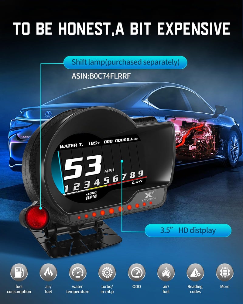 Lufi XF OBD2 gague Display, Boost Gauge, Water Temperature Meter, Vehicle Electronic Combination Instrument Cluster, not Suitable for Pure Electric Vehicles - Image 4