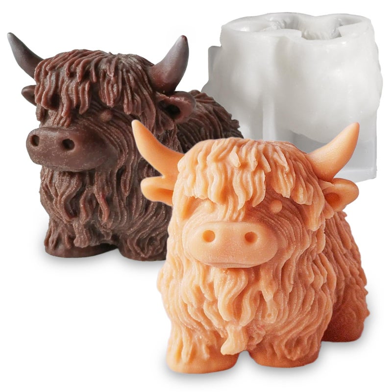 Japleed Highland Cow Shape Silicone Molds for Resin Candle Soap, 3D Cow Animal Candle Molds for Candle Making, Unique Fondant Chocolate Cake Decorating Mold, Epoxy Casting Clay Mold DIY Craft Decor - Image 1