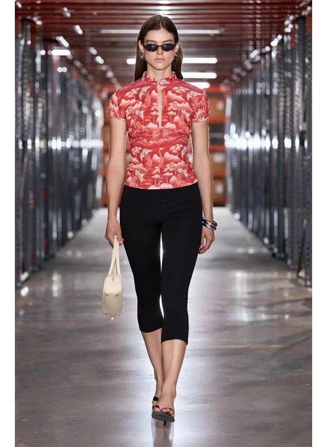 GRIMELANGE DRUSILLA Women's Soft and Flexible Printed Fabric Red Blouse with Chest Decollete.
