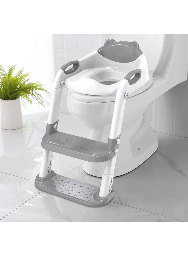 SKYROKU Toilet Potty Training Seat With Step Stool Ladder Toddler Potty Seat For Kids And Toddler Boys Girls Splash Guard And Safety Handles (Grey) - Image 2