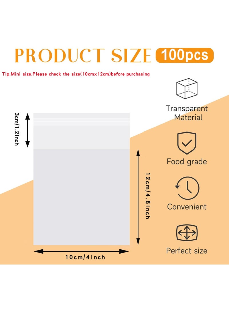 100 كيس بلاستيك شفاف قابل لإعادة الإغلاق قابل للغلق ذاتي الإغلاق لتعبئة المقرمشات والهدايا والمنتجات، 4 × 5 بوصة (10 * 12 سم) - Image 2