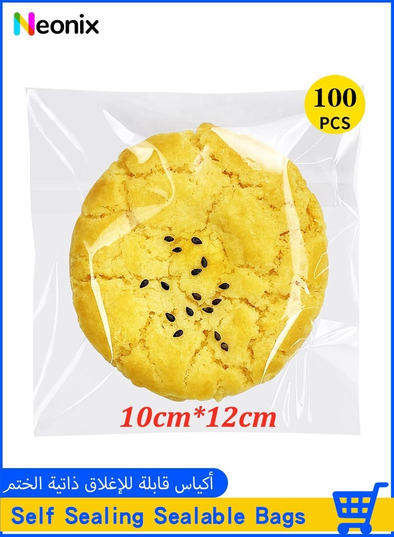 Neonix 100 Clear Resealable Plastic Bags Snack Self-Sealing Bags for Packaging Cookies, Gifts, and Products, 4x5 inches (10*12 cm) - Image 1