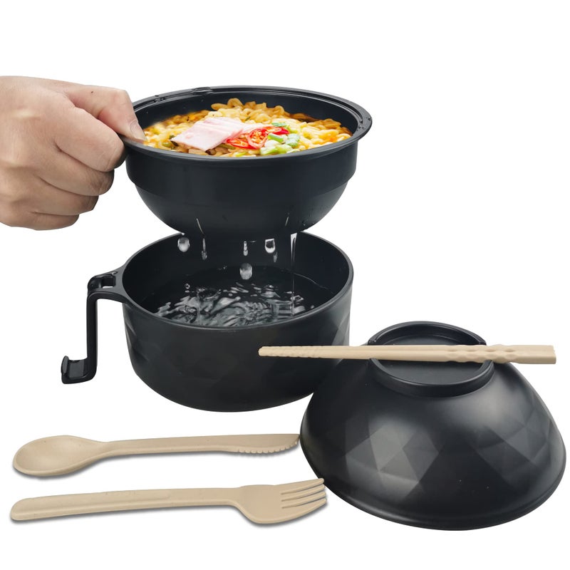 Layron Ramen Cooker Ramen Bowl Set with Chopsticks 33oz Microwave Noodle Bowl College Dorm Room Essentials for Girls for Boys Apartment Essentials-Black - Image 1