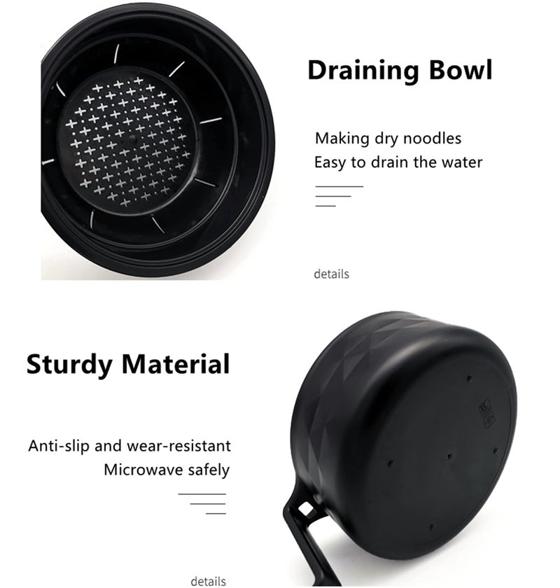 Layron Ramen Cooker Ramen Bowl Set with Chopsticks 33oz Microwave Noodle Bowl College Dorm Room Essentials for Girls for Boys Apartment Essentials-Black - Image 4