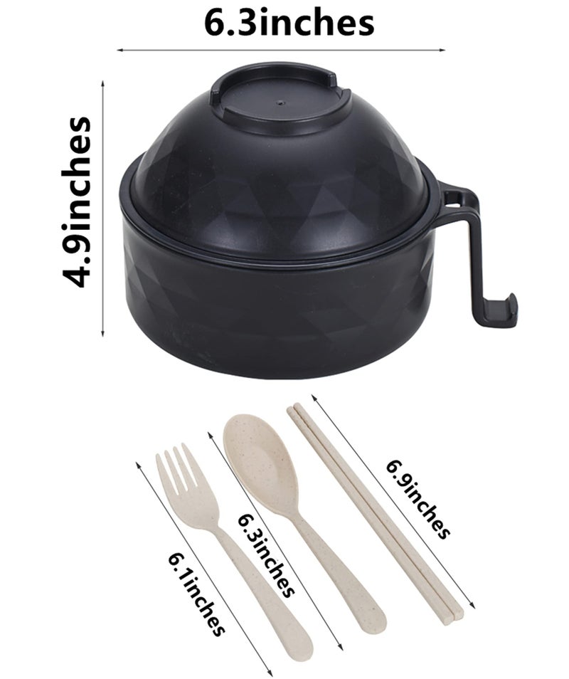 Layron Ramen Cooker Ramen Bowl Set with Chopsticks 33oz Microwave Noodle Bowl College Dorm Room Essentials for Girls for Boys Apartment Essentials-Black - Image 5