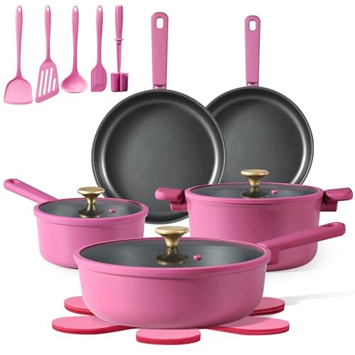 CAROTE Non Stick Pots and Pans Set Cookware Sets Nonstick Kitchen Cooking Set with StayCool Handleswith Silicone Tools and Pot Protectors16 Piece - Image 1