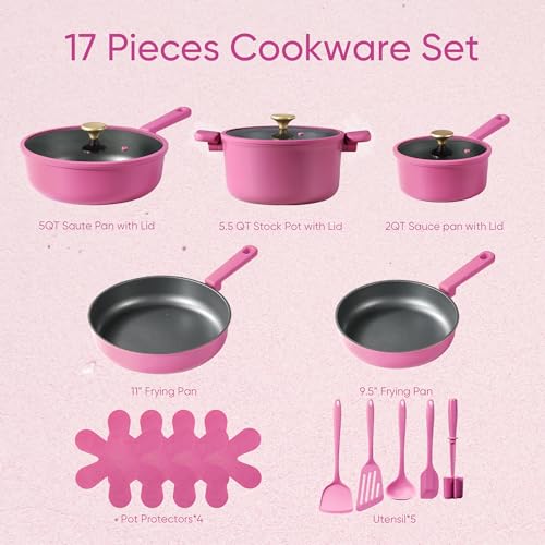 CAROTE Non Stick Pots and Pans Set Cookware Sets Nonstick Kitchen Cooking Set with StayCool Handleswith Silicone Tools and Pot Protectors16 Piece - Image 3