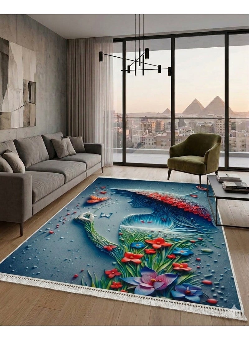 سجادة مودرن بديلة للسجاد بتصميم فني 3D (لوحة فنية) - مقاس 160×230 سم - مزودة بظهر مانع للانزلاق وقابلة للغسل. - Image 2