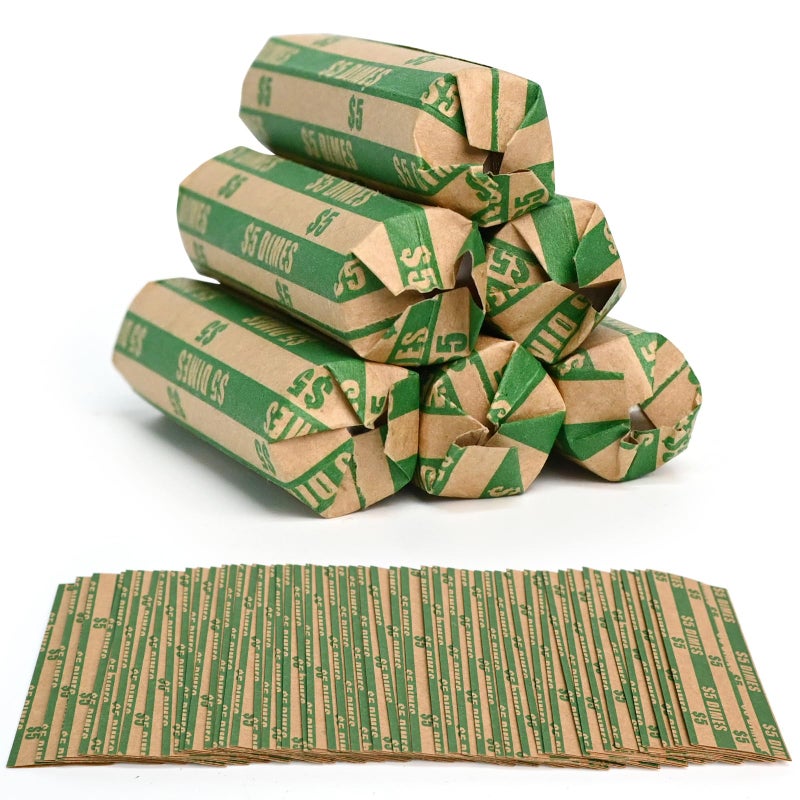 L LIKED 105 PCS Striped Flat Coin Wrappers Dimes Rolls Only, Green (105 PCS - Dimes) - Image 1
