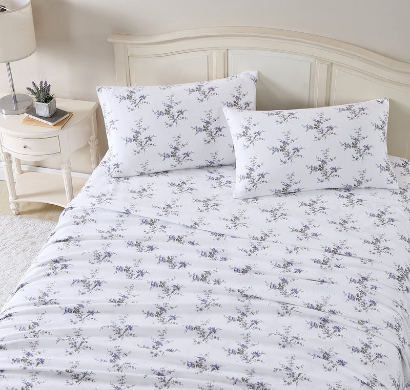 Laura Ashley  King Sheet Set Cotton Flannel Bedding Brushed for Extra Softness  Comfort Jessika Lavender King