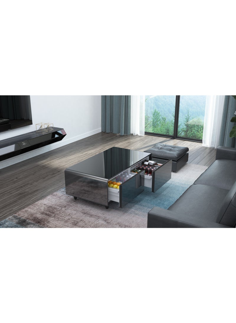 Star Track 135L Smart Touch Table Fridge with Bluetooth Speaker, Wireless & USB Charging, Dual Cooling Zones, LED Temperature Display, Silent Compressor Cooling, Stylish Black Mini Bar Table Refrigerator – ST-TMT-135L