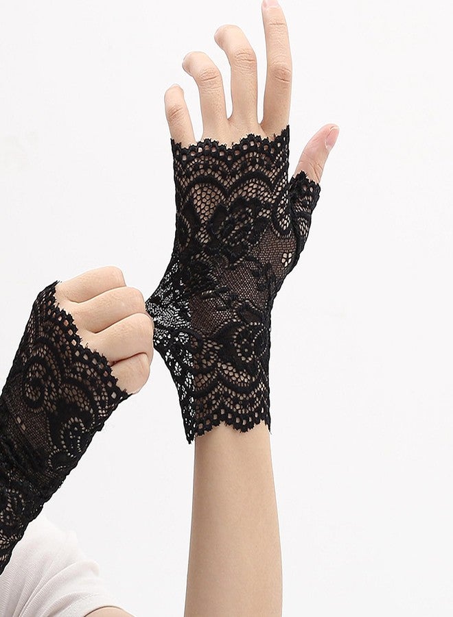 ZeriLion 2 Pairs Black Lace Fingerless Gloves for Women | Elegant Victorian Style Wrist Cuffs for Wedding, Bridal, Formal Events & Tea Party | Short Vintage Fashion Accessory - Image 3