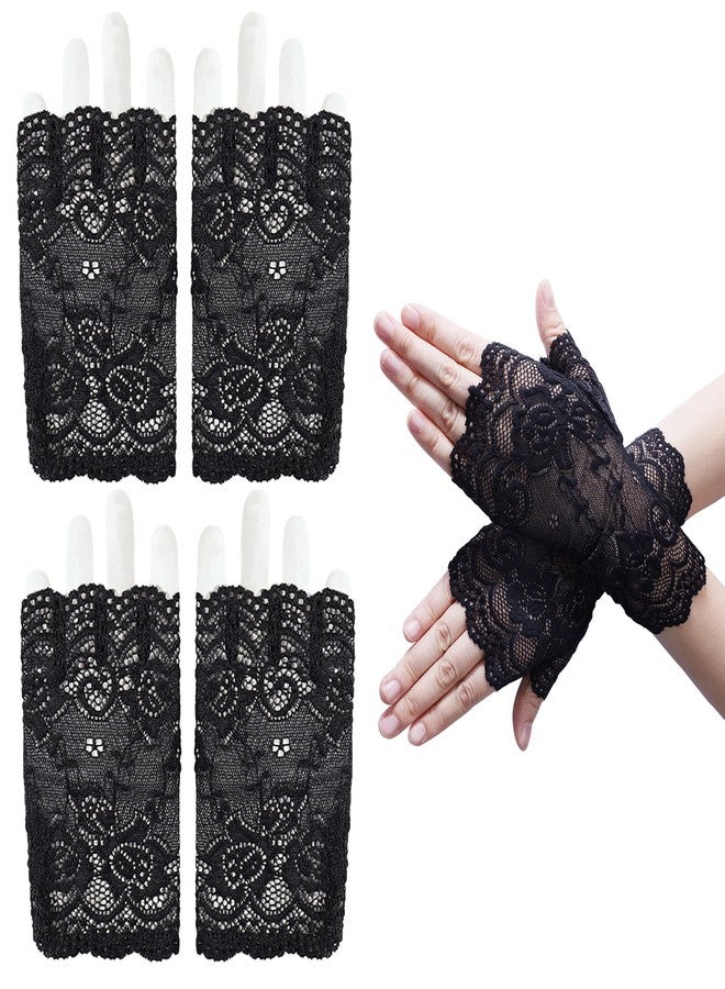 ZeriLion 2 Pairs Black Lace Fingerless Gloves for Women | Elegant Victorian Style Wrist Cuffs for Wedding, Bridal, Formal Events & Tea Party | Short Vintage Fashion Accessory - Image 1