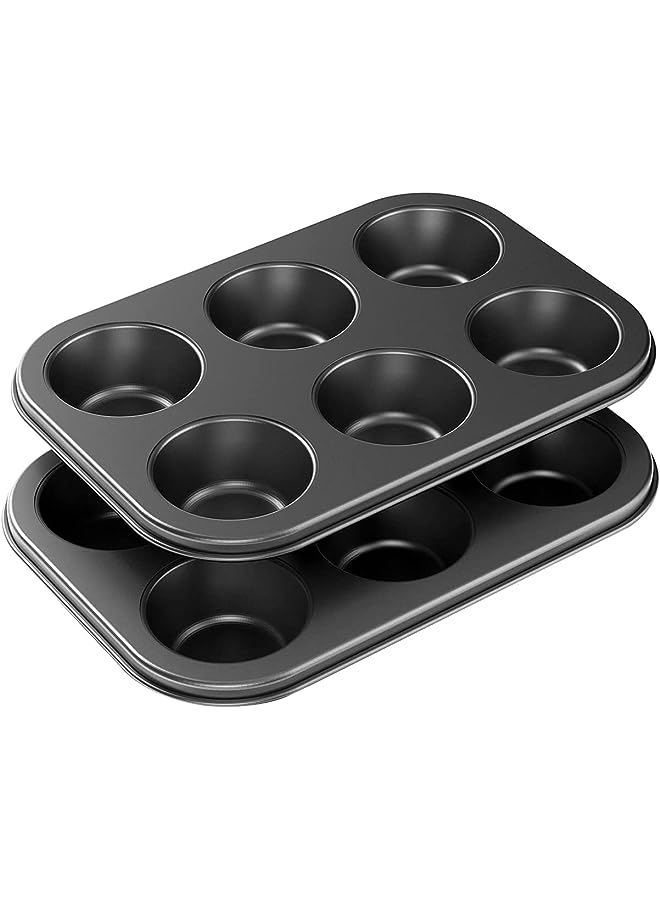 صينية خبز الكب كيك مكونة من 6 أكواب، صينية كعك من الفولاذ الكربوني غير لاصقة، صينية خبز فرن مقاومة للحرارة، صينية خبز مثالية لصنع الكب كيك والفطيرة الصغيرة والتارت والكعك - Image 1