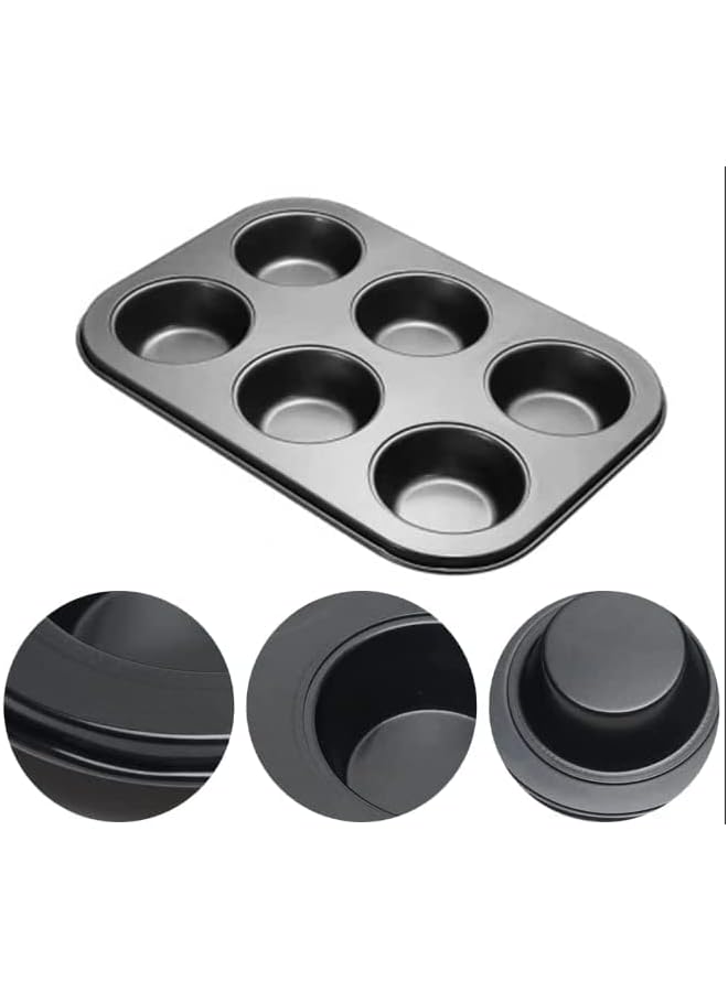 صينية خبز الكب كيك مكونة من 6 أكواب، صينية كعك من الفولاذ الكربوني غير لاصقة، صينية خبز فرن مقاومة للحرارة، صينية خبز مثالية لصنع الكب كيك والفطيرة الصغيرة والتارت والكعك - Image 4