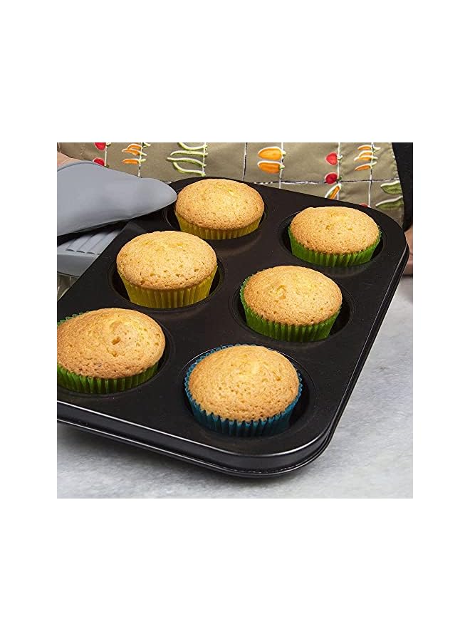 صينية خبز الكب كيك مكونة من 6 أكواب، صينية كعك من الفولاذ الكربوني غير لاصقة، صينية خبز فرن مقاومة للحرارة، صينية خبز مثالية لصنع الكب كيك والفطيرة الصغيرة والتارت والكعك - Image 5