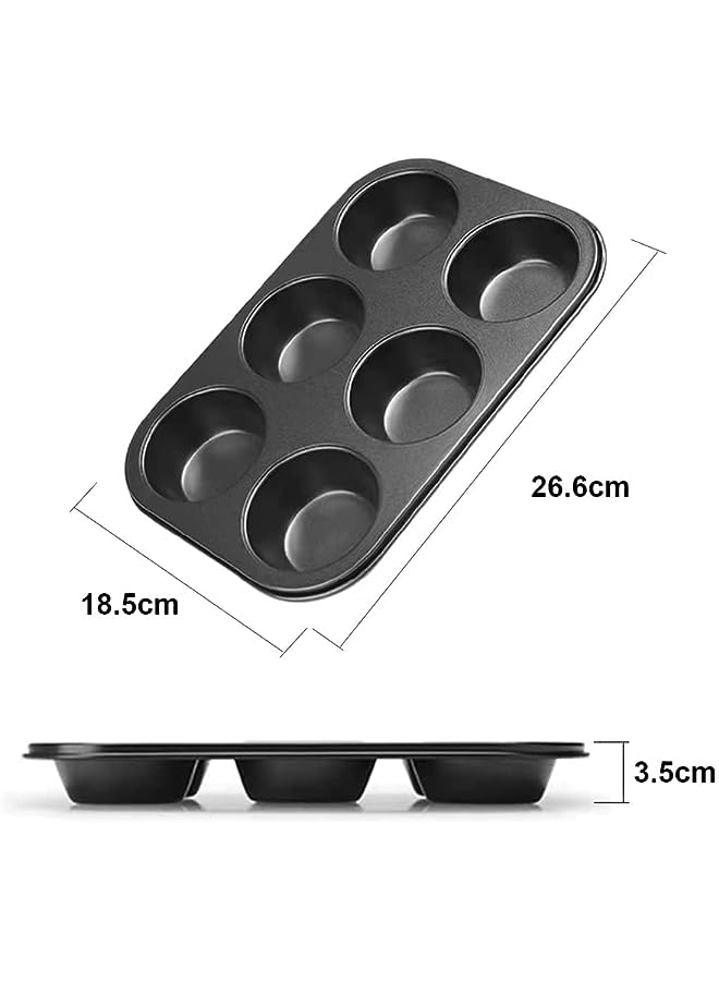 صينية خبز الكب كيك مكونة من 6 أكواب، صينية كعك من الفولاذ الكربوني غير لاصقة، صينية خبز فرن مقاومة للحرارة، صينية خبز مثالية لصنع الكب كيك والفطيرة الصغيرة والتارت والكعك - Image 3