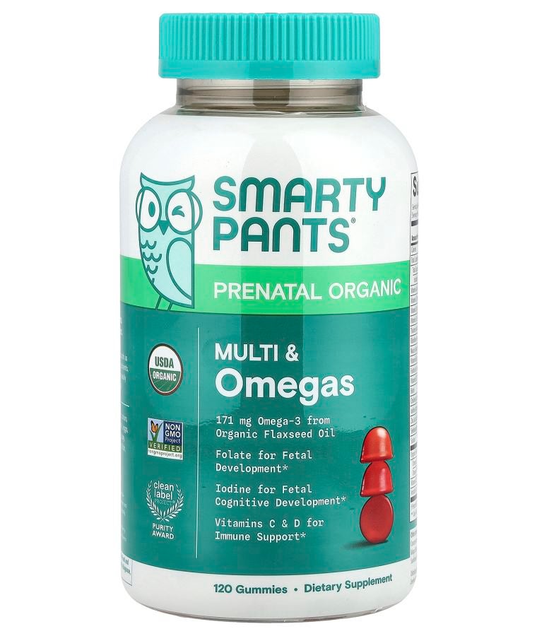 SmartyPants Organic Prenatal Multi & Omegas Grape Blueberry & Mixed Berry 120 Gummies