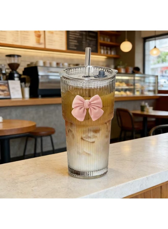 KITCHENOO Ice coffee mug, heat resistant and suitable for hot and cold drinks, ideal for home, restaurants and commercial places, and an excellent choice for juice cups and gifts (includes straw, lid and bow decoration) - Image 5