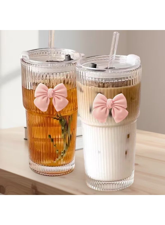 KITCHENOO Ice coffee mug, heat resistant and suitable for hot and cold drinks, ideal for home, restaurants and commercial places, and an excellent choice for juice cups and gifts (includes straw, lid and bow decoration) - Image 4