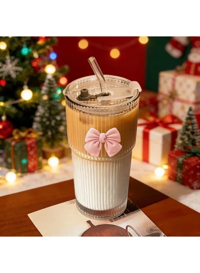 KITCHENOO Ice coffee mug, heat resistant and suitable for hot and cold drinks, ideal for home, restaurants and commercial places, and an excellent choice for juice cups and gifts (includes straw, lid and bow decoration) - Image 2