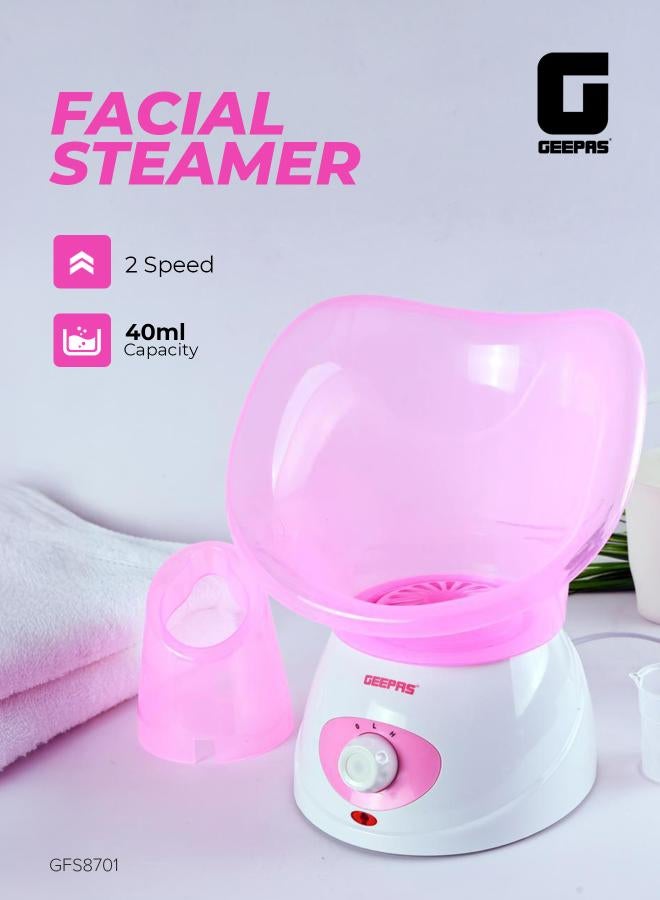 GEEPAS Facial Steamer, 40ml Capacity, 2 Speed, GFS8701, Includes 1pc Face Mask, Nose Mask, Measuring Cup, Steamer for Face, Nose, Cold, Etc Pink/White - Image 2