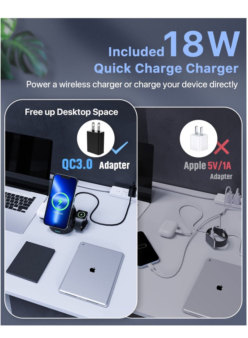 Excefore Magnetic Wireless Charger, 3 in 1 Foldable Wireless Charger Station, 15W Fast Charging Dock Stand for MagSafe iPhone 14/13/13 Pro/13 Pro Max/12 mini/12/12 Pro/iWatch 6/5/4/3/2/Airpods 2/Pro - Image 4