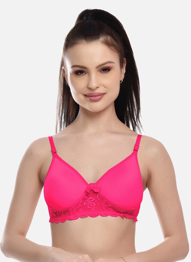 FIMS Pack of 3 Blue & Red Solid Cotton Lightly Padded Seamless Lace Bra - Image 3